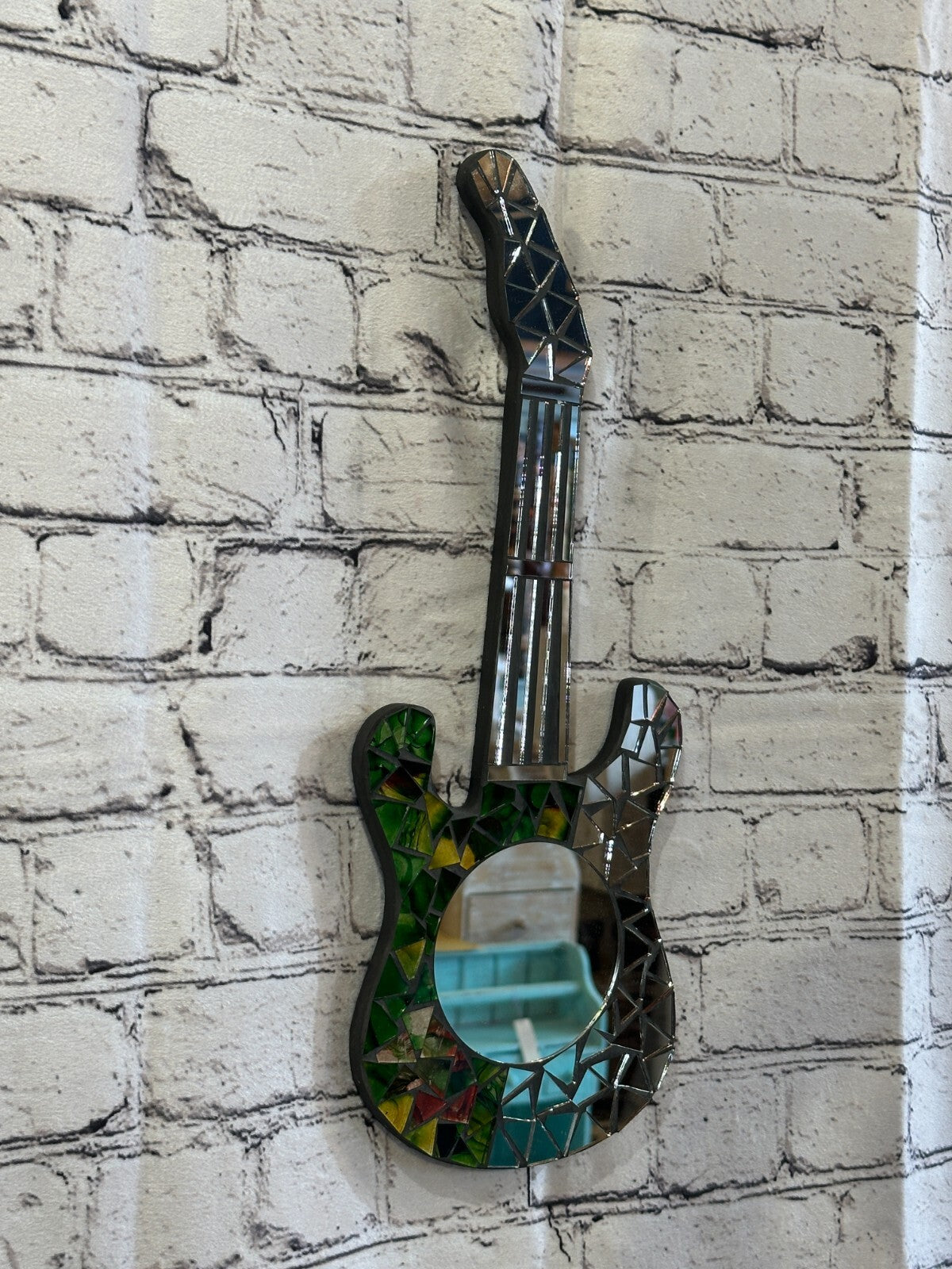 Green Guitar Mosaic Tile Wall Mirror 40cm x 15cm 16 Inches Handmade New