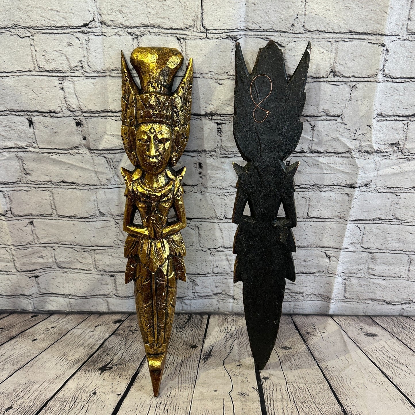 Gold Antique Colour Sita Dewi Bali Rice Goddess Wings Mermaid Wood 50cm Pair