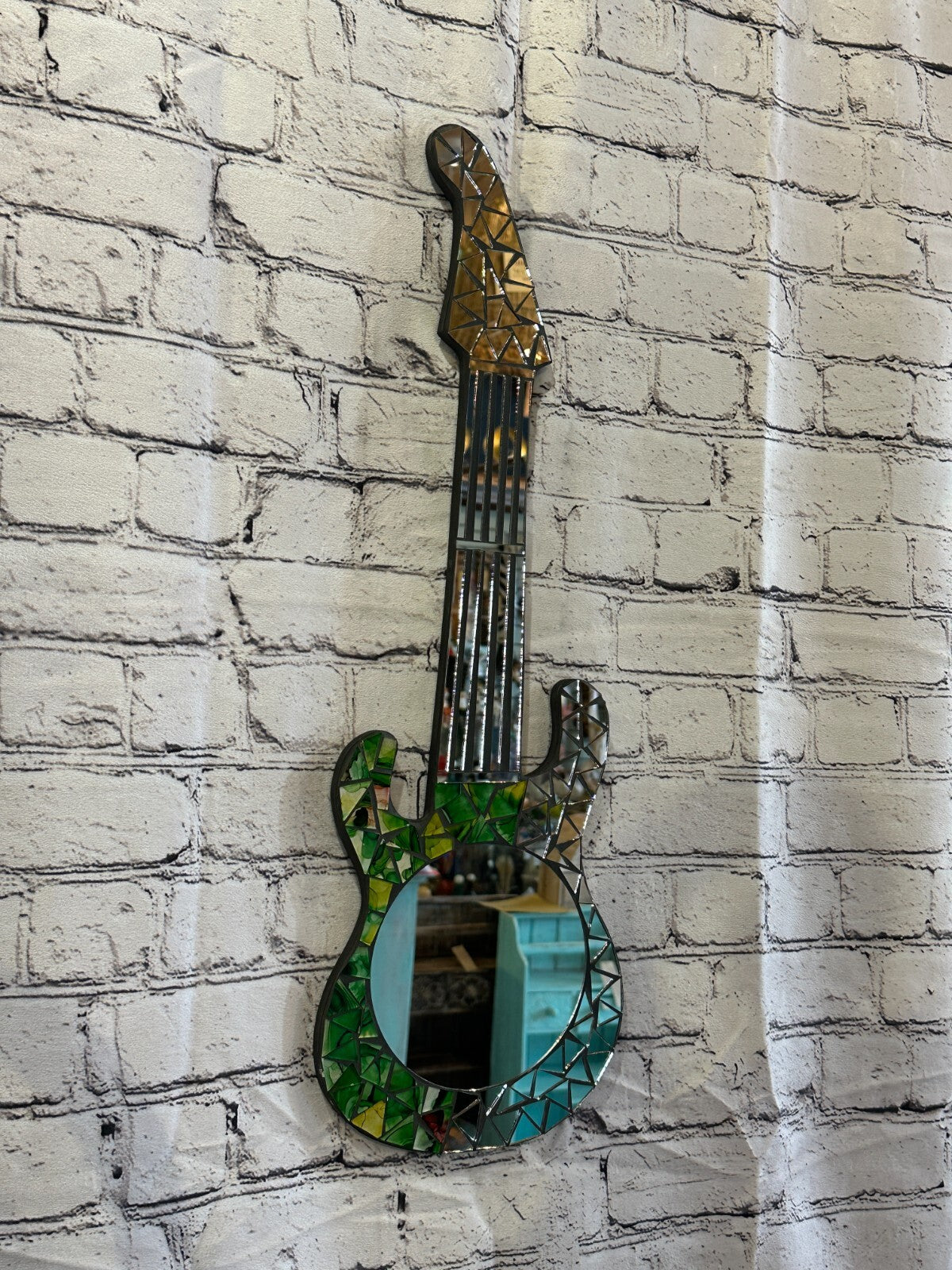Green Guitar Mosaic Tile Wall Mirror 60cm x 20cm 24 Inches Handmade New