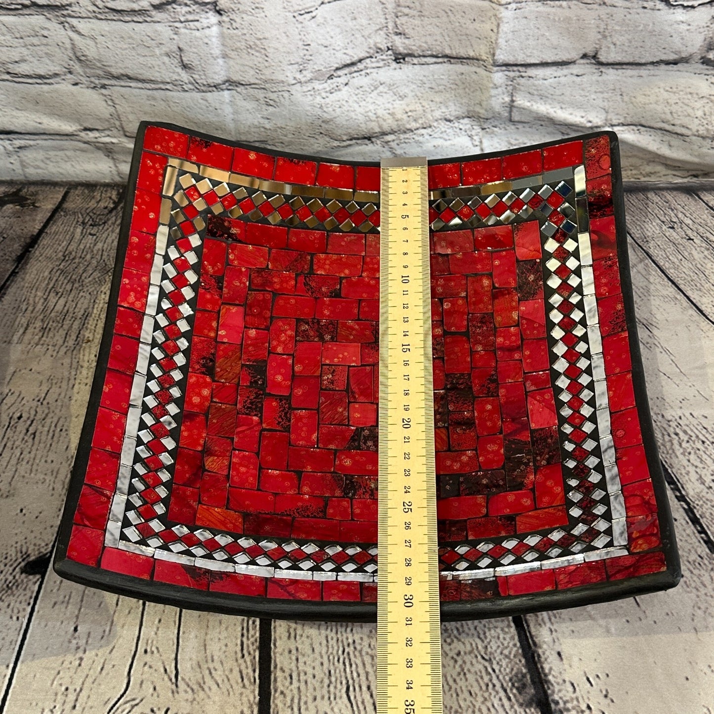 30cm Red Square Mosaic Handmade Ceramic Glass Tile Bowl Fruit