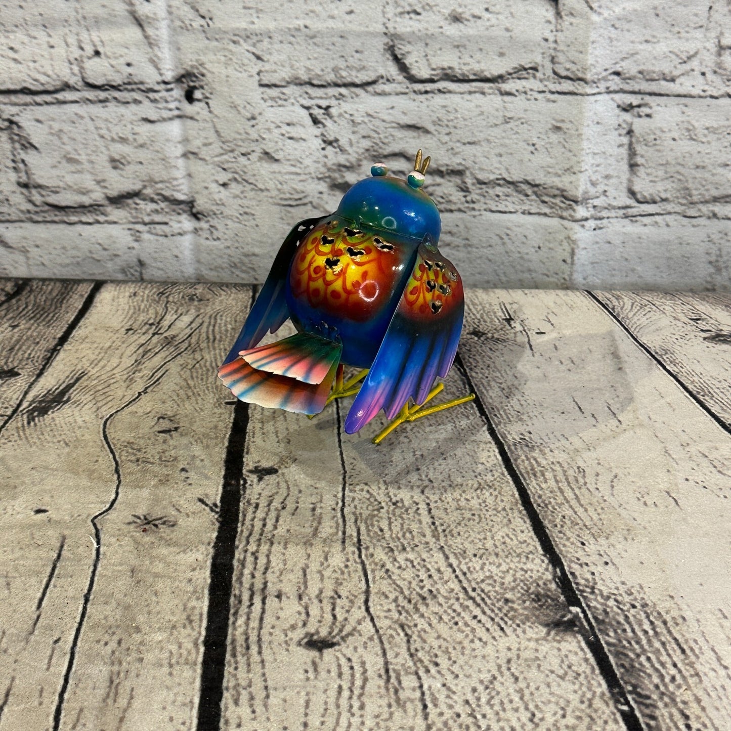 10cm x 10cm Bright Blue Bird Metal Tin Wall Hanging Ornament Painted Statue