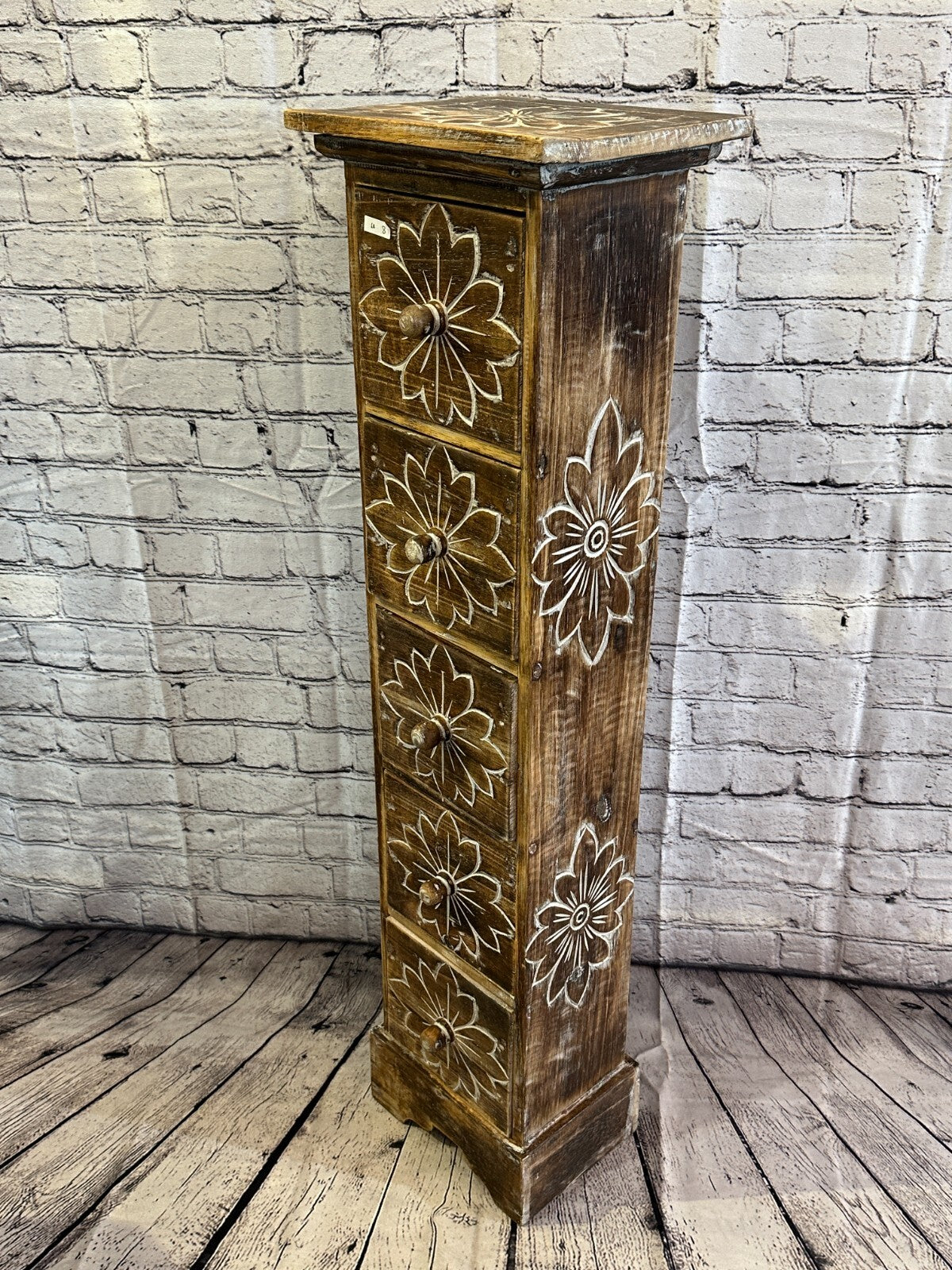 100cm x 25cm Brown 5 Draw Wooden Side Cabinet Living Hallway Storage Furniture