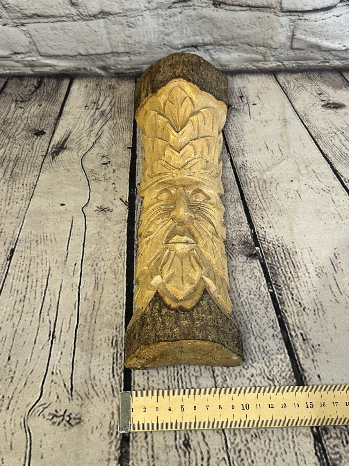 Green Man Of The Woods 30cm Hand Carved Wizard Tree Trunk Wood Fairtrade