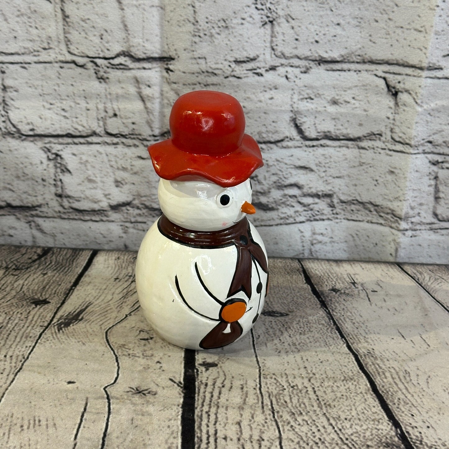 15cm x 8cm Red Top Hat Snowman Handcrafted Wood Xmas Christmas Ornament