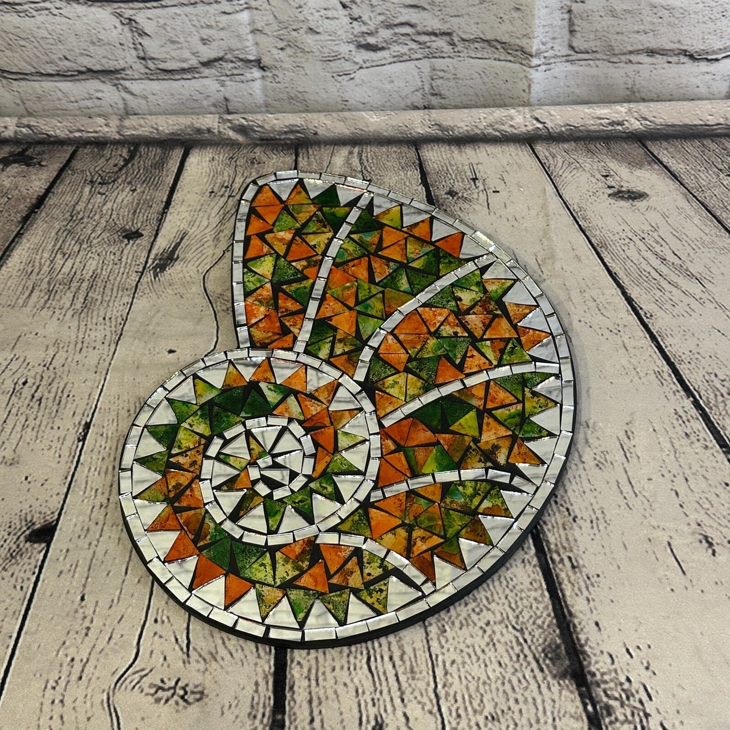 Orange Green Nautilus Shell Mosaic Tile Wall Mirror 30cm x 25cm Handmade New