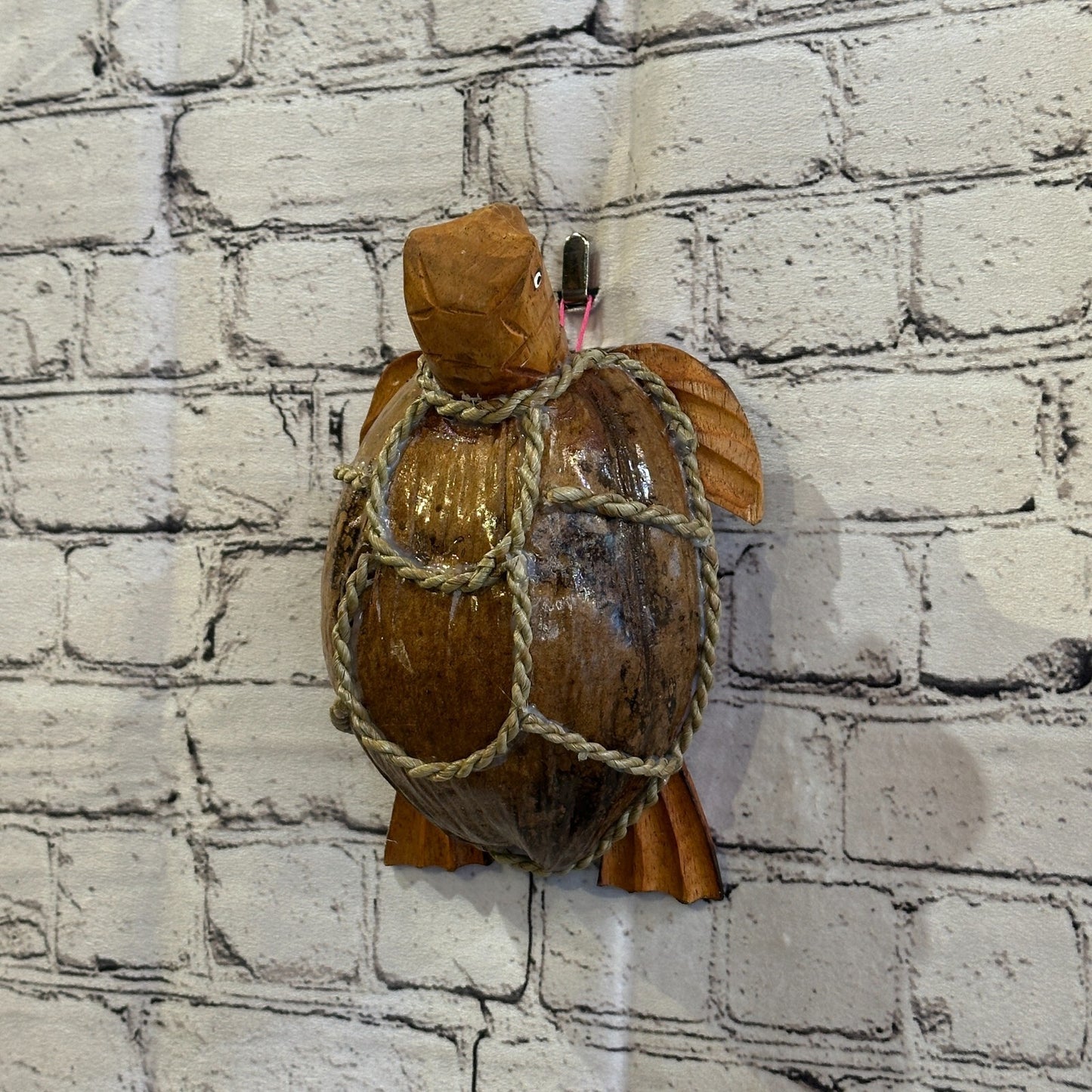 Brown Plain Folk Art Hand Painted Turtle Coconut Shell Ornaments Hanging Decor