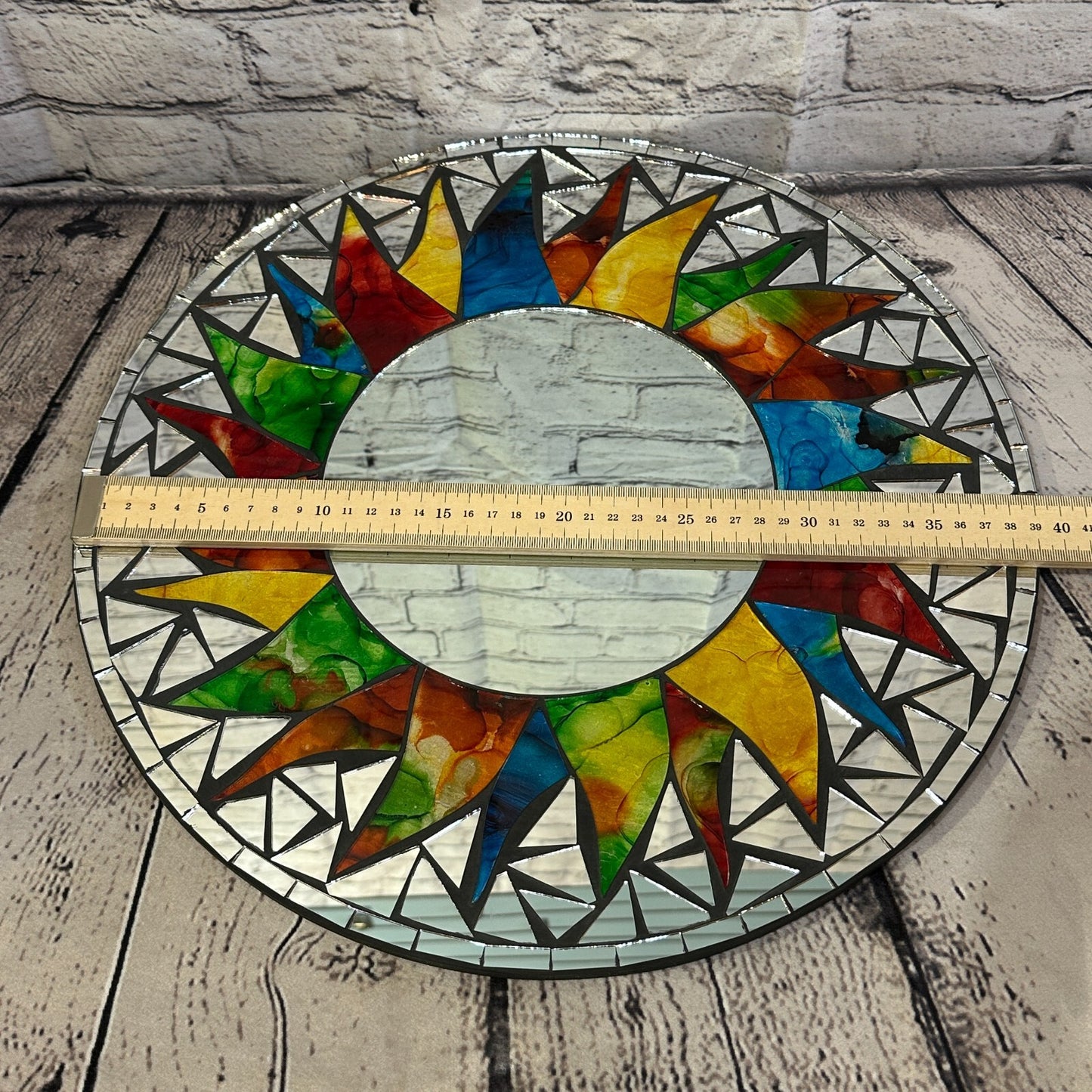 Rainbow Black Sun Mosaic Tile Wall Mirror 40cm x 40cm 16 Inches Handmade New