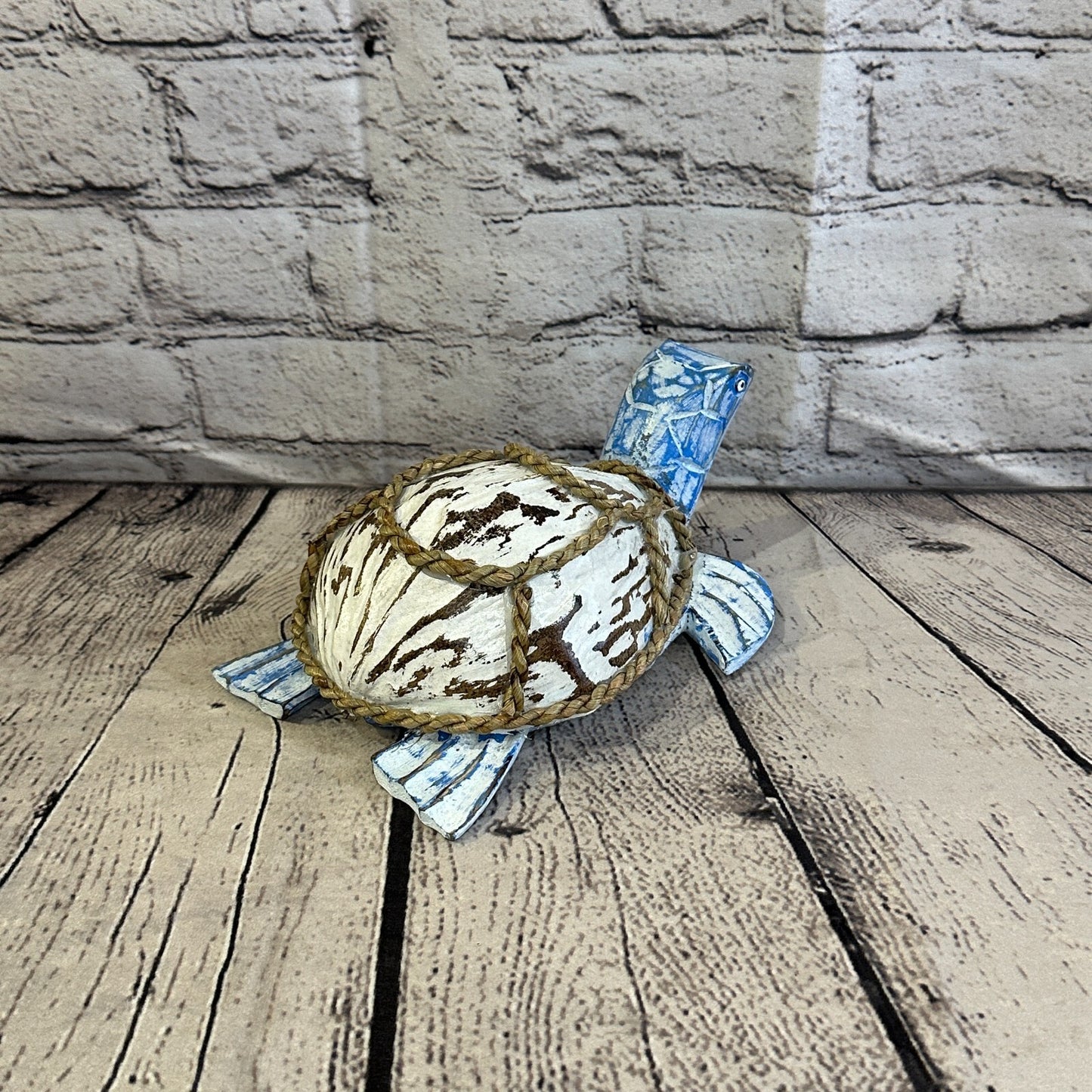 Blue White Folk Art Hand Painted Turtle Coconut Shell Ornaments Hanging Decor