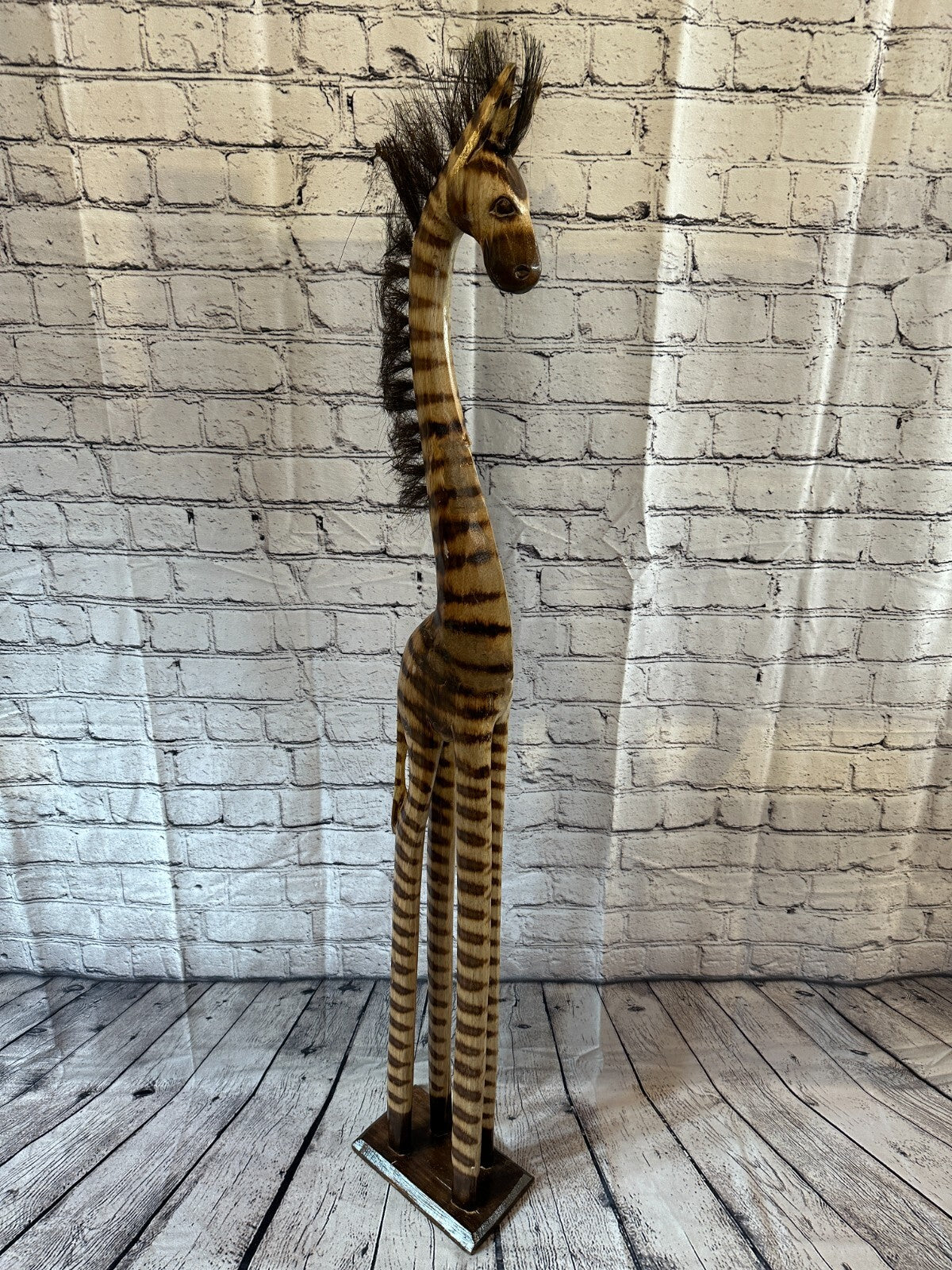 120cm Burnt Pattern Wood Horse Tall Statue Wood Modern Hand Carved Painted