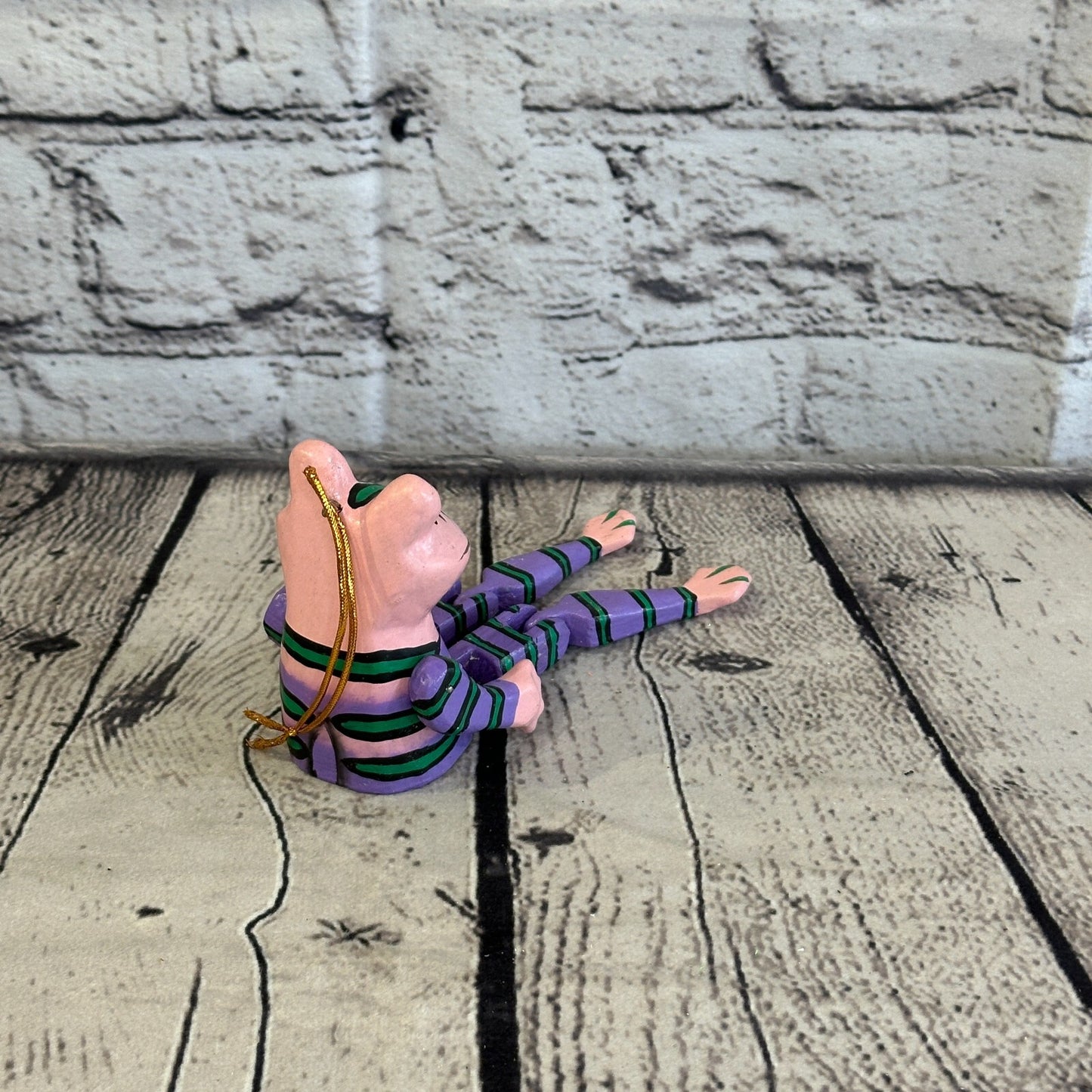 10cm Purple Frog Sitting Animal, Wooden Shelf Ornament Handmade and Fairtrade