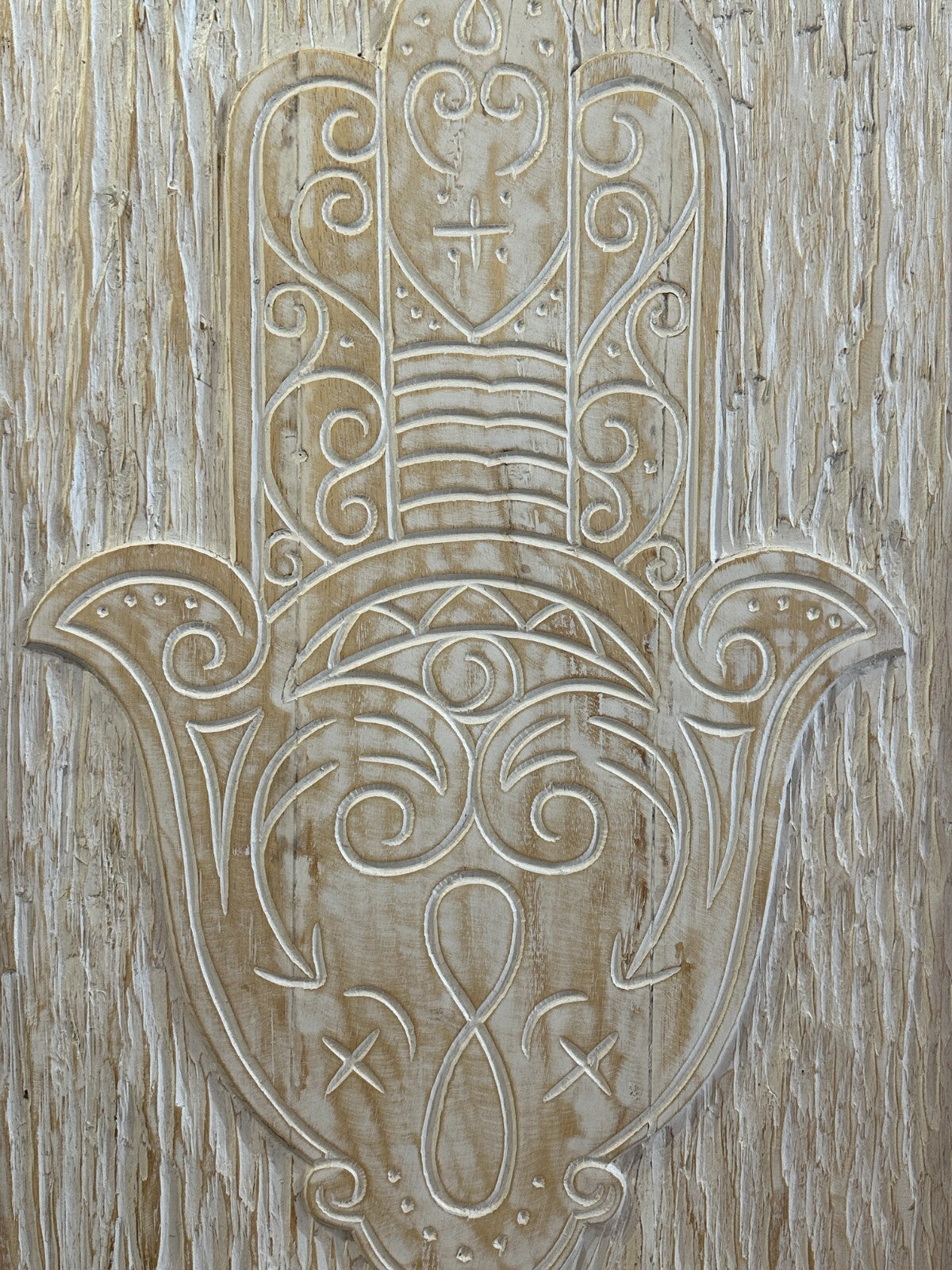 110cm x 80cm Hand Of Fatima Cream Wooden Wood Panel Wall Art Plaque Handcarved