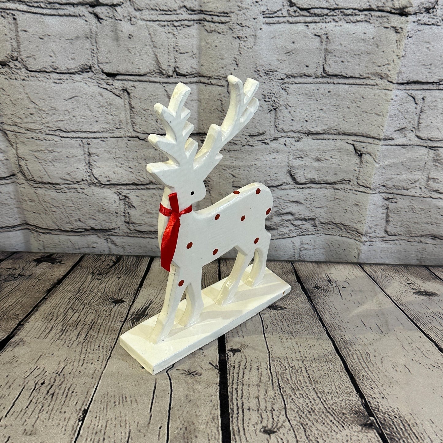 25cm x 20cm White Handcrafted Wood Reindeer Xmas Christmas Ornament Antlers