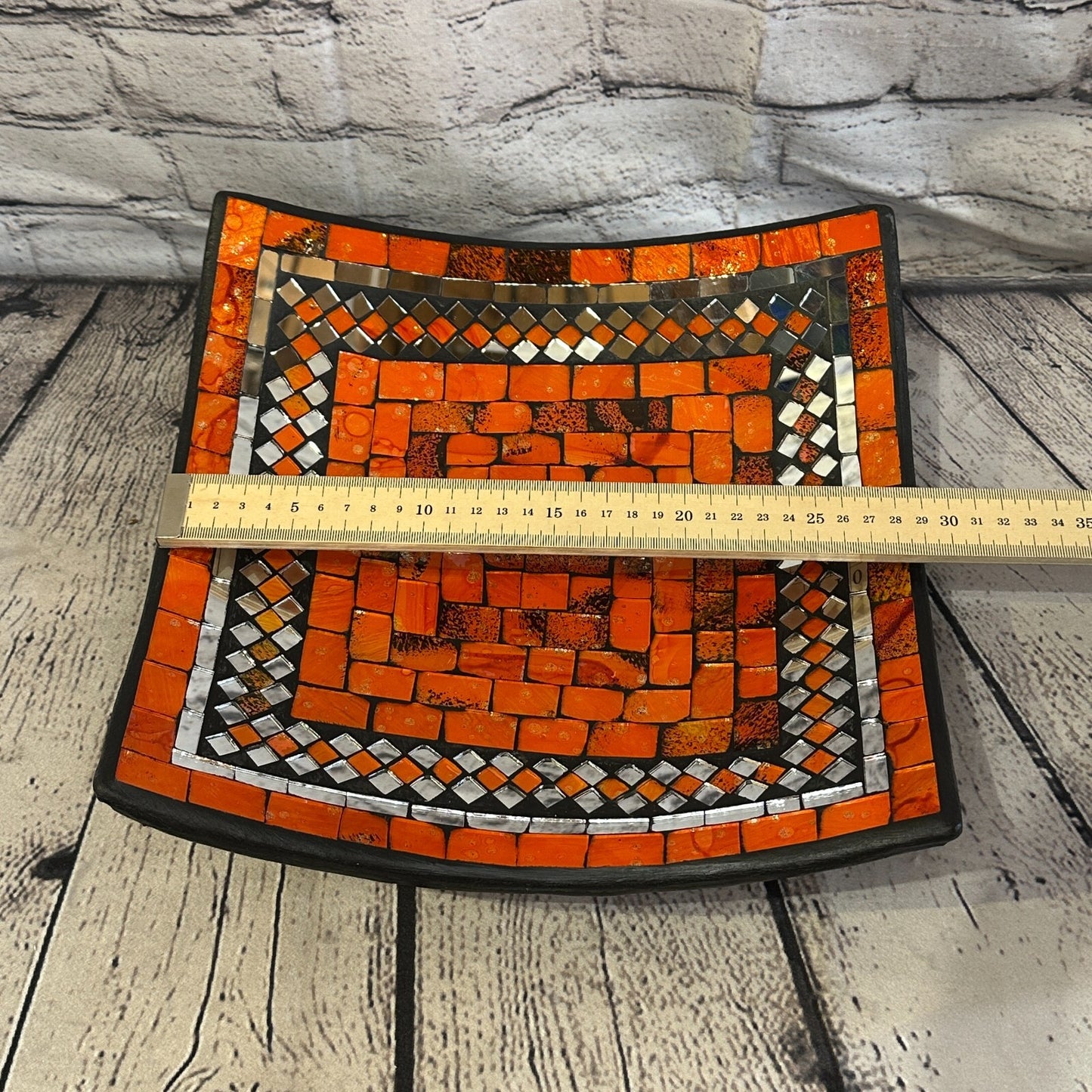 30cm Orange Square Mosaic Handmade Ceramic Glass Tile Bowl Fruit