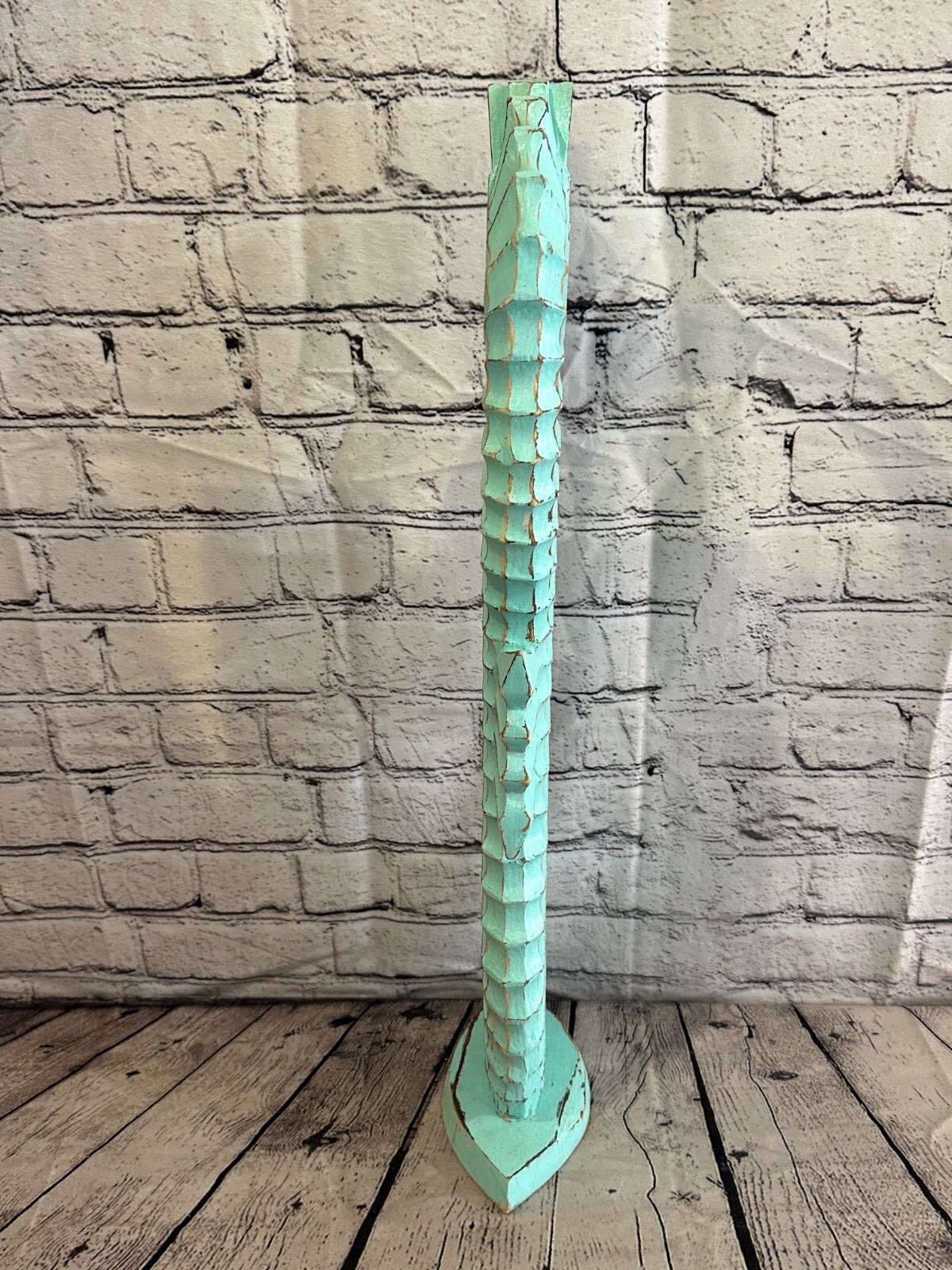 60cm Green Plain Wooden Shabby Seahorse Statue Ornament Fair Trade Handcarved