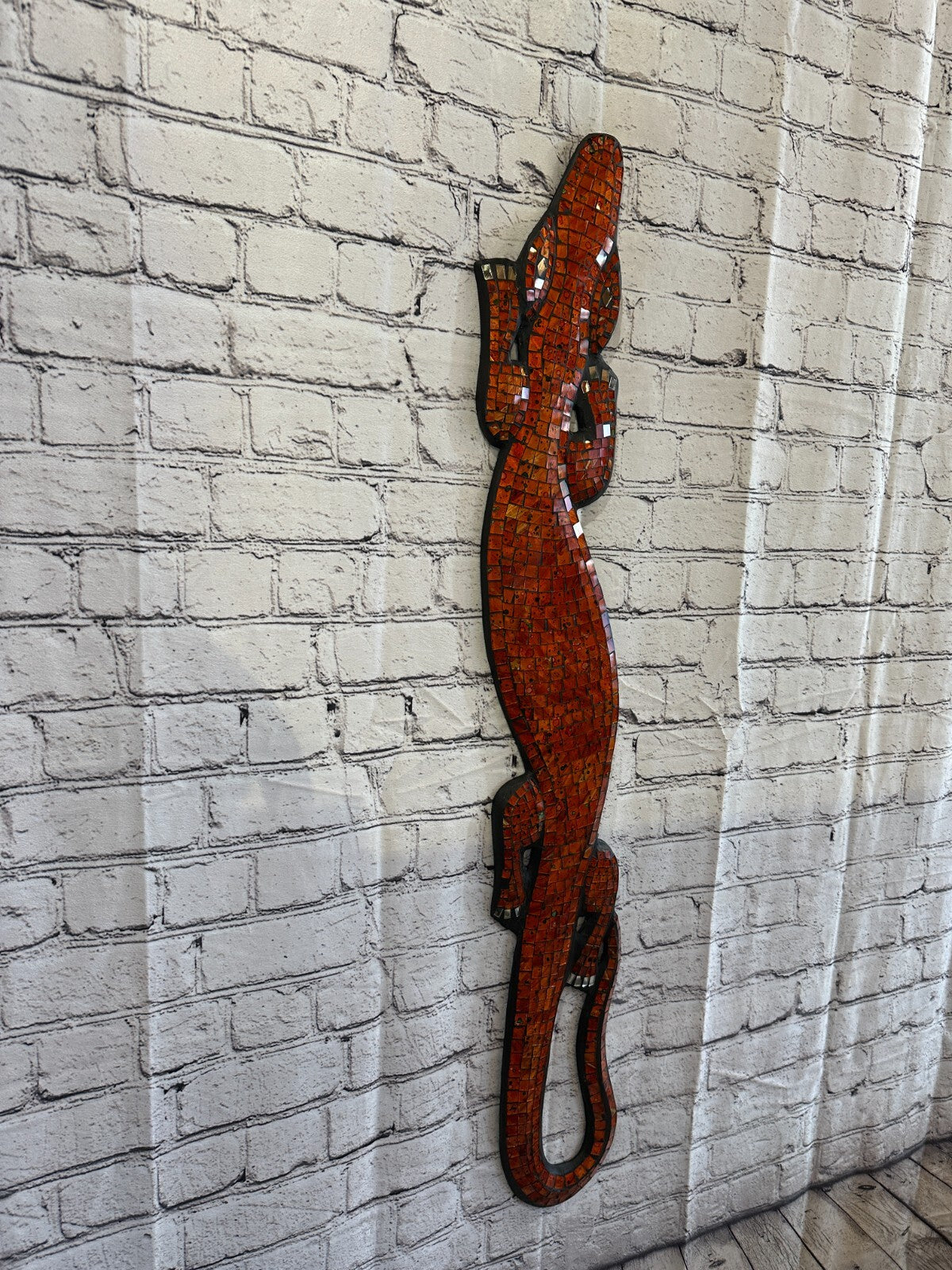 80cm Gecko Orange Mosaic Wall Hanging Wooden Ornaments Wood Carving