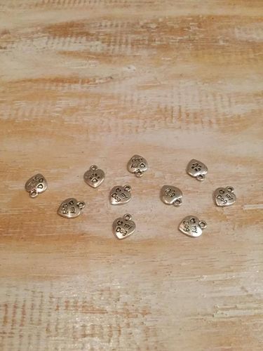 Paw Print Heart Charms x 10 A Pack