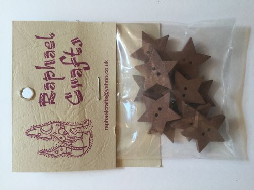 Brown Star Wooden Buttons Pack Of 10