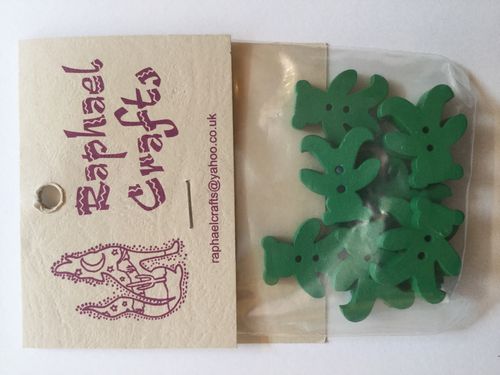 Green Teddy Bear Wooden Buttons Pack Of 10