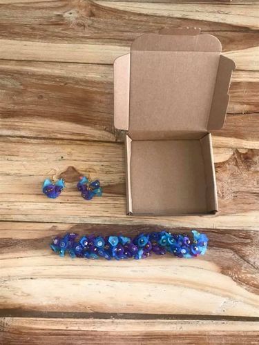 Blue & Purple Lucite Flower Bead Crafts Kit Box, Bracelet & Earrings