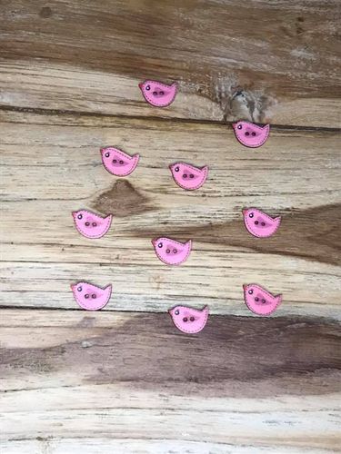 10 Pink Bird Wooden Buttons