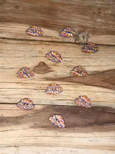 10 Multi Coloured Square Cloud Wooden Buttons
