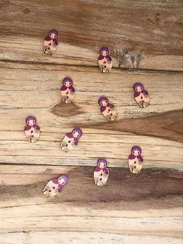10 Purple and Pink Russian Doll Wooden Buttons