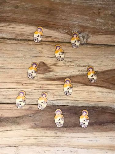 10 Mustard and Purple Russian Doll Wooden Buttons