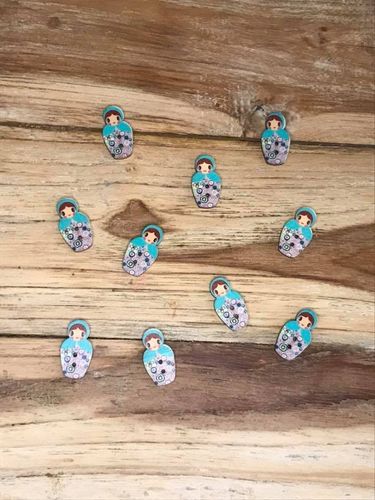 10 Turquoise Russian Doll Wooden Buttons