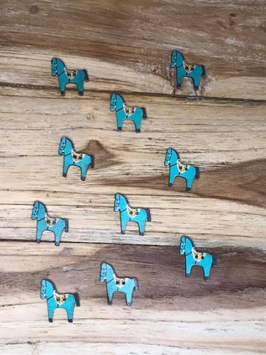 10 Turquoise Horse Wooden Buttons