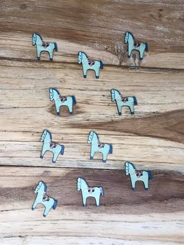 10 Light Turquoise Horse Wooden Buttons