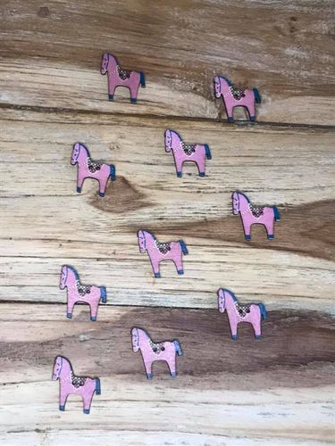 10 Pink Horse Wooden Buttons