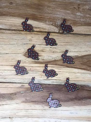 10 Black with Square Dot Patterned Rabbit Wooden Buttons
