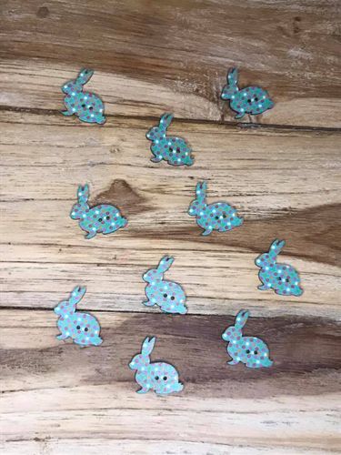 10 Turquoise Dotty Rabbit Wooden Buttons