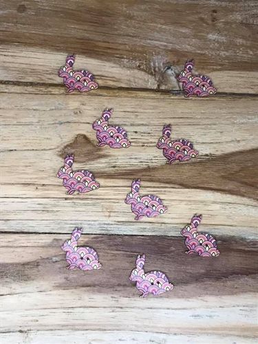 10 Pink and Purple Art Deco Rabbit Wooden Buttons