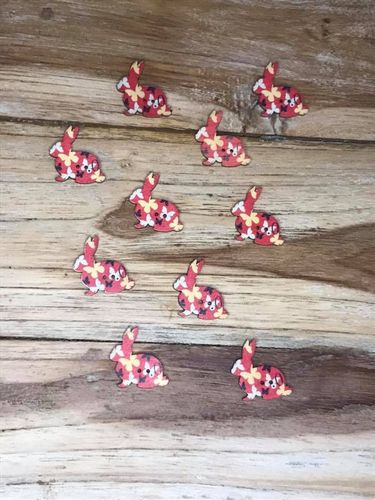 10 Red Butterfly Patterned Rabbit Wooden Buttons