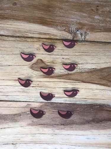 10 Brown Bird Wooden Buttons with Wooden Shank Backs