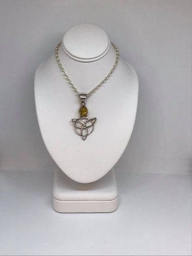 Amber Celtic Triangle 925 Silver Pendant