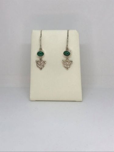 Malachite Celtic Triangle 925 Silver Earrings