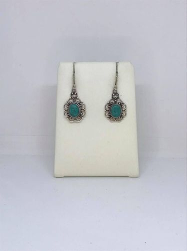 Turquoise Double Daisy 925 Silver Earrings