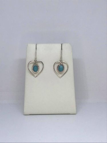 Amazonite Large Heart 925 Silver Earrings