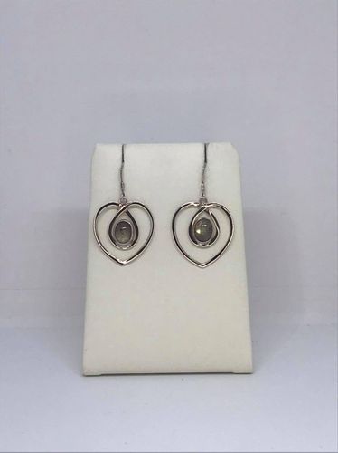 Labradorite Large Heart 925 Silver Earrings