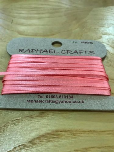 10 metres Light Coral 1/8th inch wide double facing satin ribbon