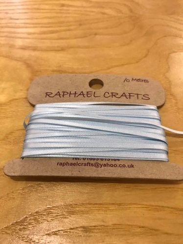 10 metres Light blue 1/8th inch wide double facing satin ribbon