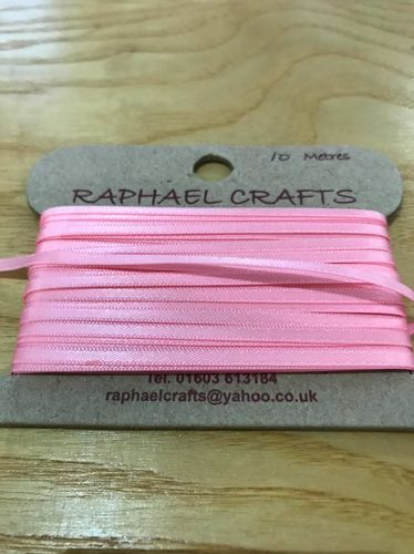 10 metres Pink 1/8th inch wide double facing satin ribbon