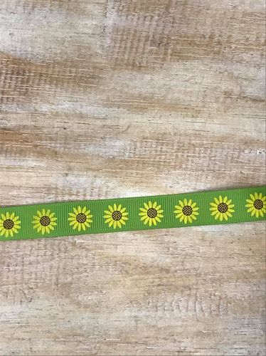 Green and Sunflower Printed 5/8 inch Gross Grain 3 metres Ribbon