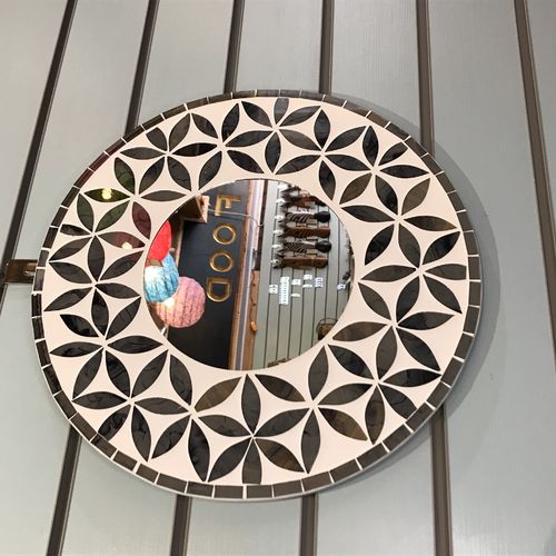 Grey Flower Of Life Mosaic Tile Wall Mirror 40cm 16 Inches
