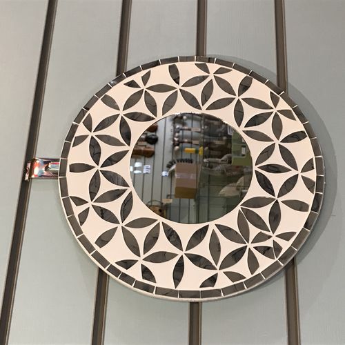 Grey Flower Of Life Mosaic Tile Wall Mirror 30cm 12 Inches