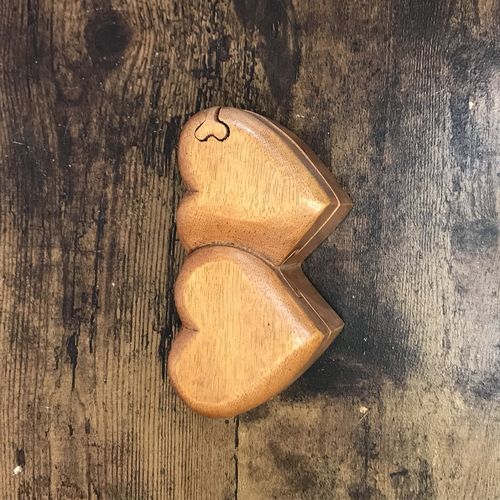 Carved Double Heart 4 Bit Wooden Puzzle Box