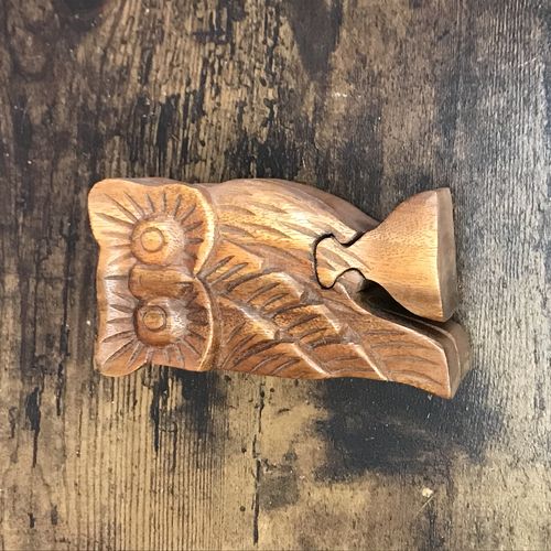 Carved Owl 4 Bit Wooden Puzzle Box