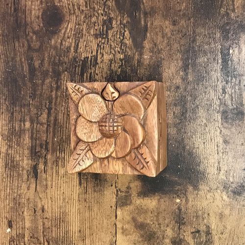 Carved Square Flower 4 Bit Wooden Puzzle Box